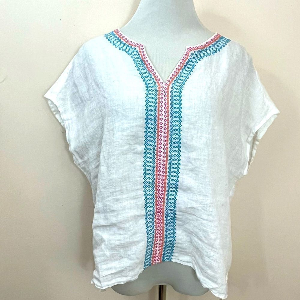 House of Harlow 1960 White Linen Embroidered Boxy Fit Top M
